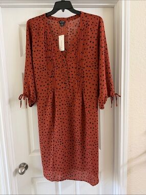 Evans Rust Red Polka Dot Midi Dress with Pintuck Detail